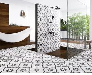 Design mexicain mosaïque résistante aux flammes Gree blanc salle de bains Simple noir carreaux de cuisine moderne