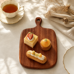 Tabla de cortar premium de madera de ébano con orificio para colgar, tabla de picar de madera redondeada para servir pan y <span class=keywords><strong>queso</strong></span> - Product Image 6
