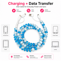 Câble de charge rapide multi-USB 4-en-1 avec perles bleues pour voyage en voiture, accessoires de voiture tendance, cadeau, cordon de données Type C