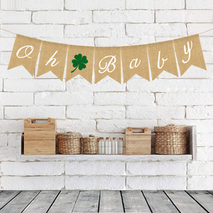 Oh Baby Linen Banner Pull Flag Oh Baby Suministros para fiestas de cumpleaños Baby Shower Party Decoraciones - Product Image 2
