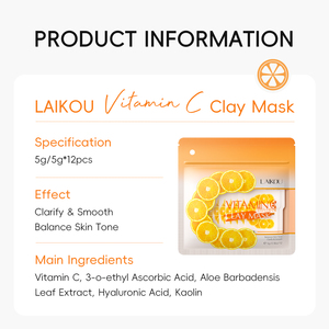 Masque facial en argile VC LAIKOU, blanchissant, éliminant les taches, nettoyant les pores, hydratant, masque facial en argile 5g - Product Image 4