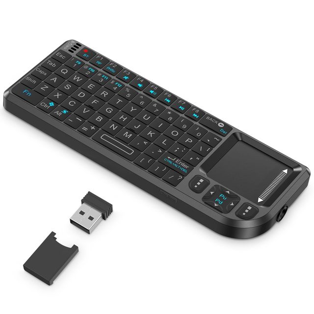 OEM ODM Mini Wireless Keyboard with Touchpad 24G BT 7Color Backlight 600mAh Rechargeable Battery Laser Pointer Compatible with