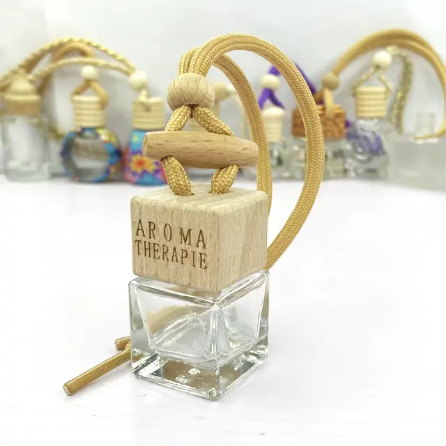 Diffuser Bottle Custom Logo Car Perfume Bottle Empty Bottle Wood Glass Rope Plastic Cover Unique Design Wooden Lids Mini Glass