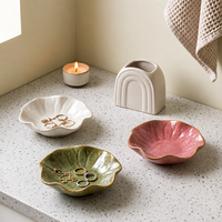 Petite assiette en céramique vintage à glaçure réactive, motif feuille de lotus, personnalisée, pour sauce, collation, décoration d'intérieur