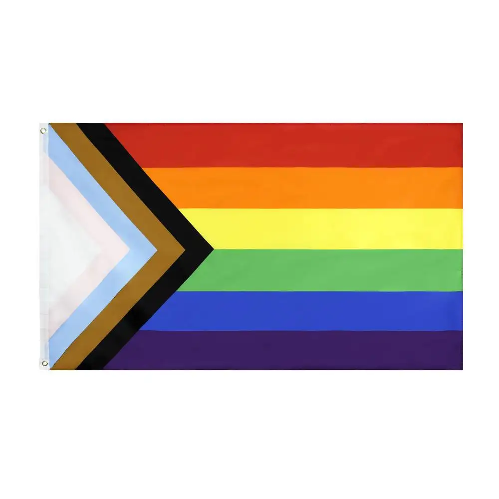 100% poliester LGBTQ kebanggaan terbang warna-warni besar pelangi Lesbian Gay Pride bendera Gay Merah Hitam Hijau bendera