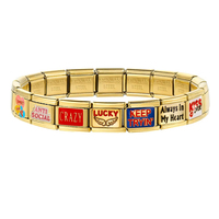 Bracelet tendance en acier inoxydable avec breloques italiennes émaillées 9 mm, motifs Kiss Me Forever, Keep Sun, Heart, Lucky, pour la création de bijoux DIY, cadeau