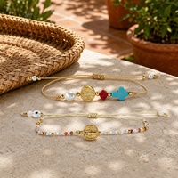 Pulsera de Cuentas Go2boho con Cruz, Chapada en Oro de 18K, Piedra Natural, Joyería Religiosa Unisex para Regalo