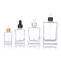 Bouteilles de Sérum Carrées en Verre Transparent avec Pipette 30ml 50ml 100ml – Flacons Compte-gouttes Rectangulaires en Verre pour Huiles Essentielles avec Pipette