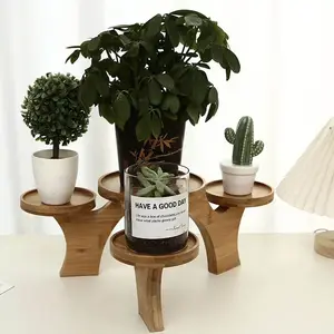 Estante de soporte para plantas de 4 niveles de bambú, soporte para maceta múltiple, estante para interiores y exteriores, unidad de estantería de exhibición