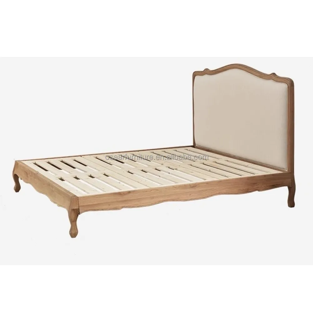 Mobilier de chambre à coucher français Tête de lit en bois courbé Cadre de lit King en bois de chêne massif antique