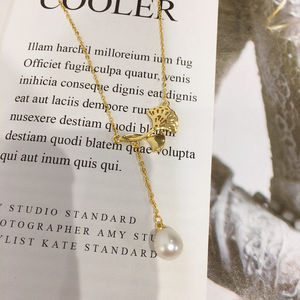 Collier en perles d'eau douce naturelles avec pendentif en forme de feuilles de ginkgo et coquillages, vente en gros SHDIYAYUN, bijoux pour femmes - Product Image 4