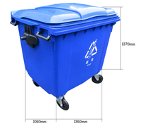 Poubelle de grande taille en plastique, bac à ordures de 1100 litres, prix compétitif, seau de stockage extérieur de 1100 L, type à couvercle roulant