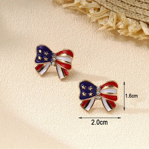 American Independence Day Bowknot <b>Stud</b> Earrings Fashion European and American Style Super Sparkly Personalized Party Earrings - Product Image 2