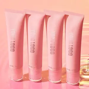 Brilho labial hidratante para cosméticos com acabamento espelhado 2 em 1 de marca própria, brilho labial rosa antiaderente em tubos macios