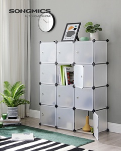 Tủ sách lắp ghép SONGMICS, tủ nhựa tự lắp ráp cho phòng ngủ, phòng khách, hệ thống lưu trữ dạng khối có cửa - Product Image 2