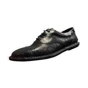 Qhccid Men's <b>Black</b> Leather Derby Shoes <b>Low</b> <b>Heel</b> Business Casual Lace Up Office Wear Spring Style - Product Image 2