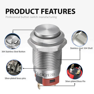 Nhà sản xuất nút kim loại bằng thép không gỉ, công tắc 12mm, kiểu giữ/mở tạm thời, 5A, chống nước IP65 - Product Image 2