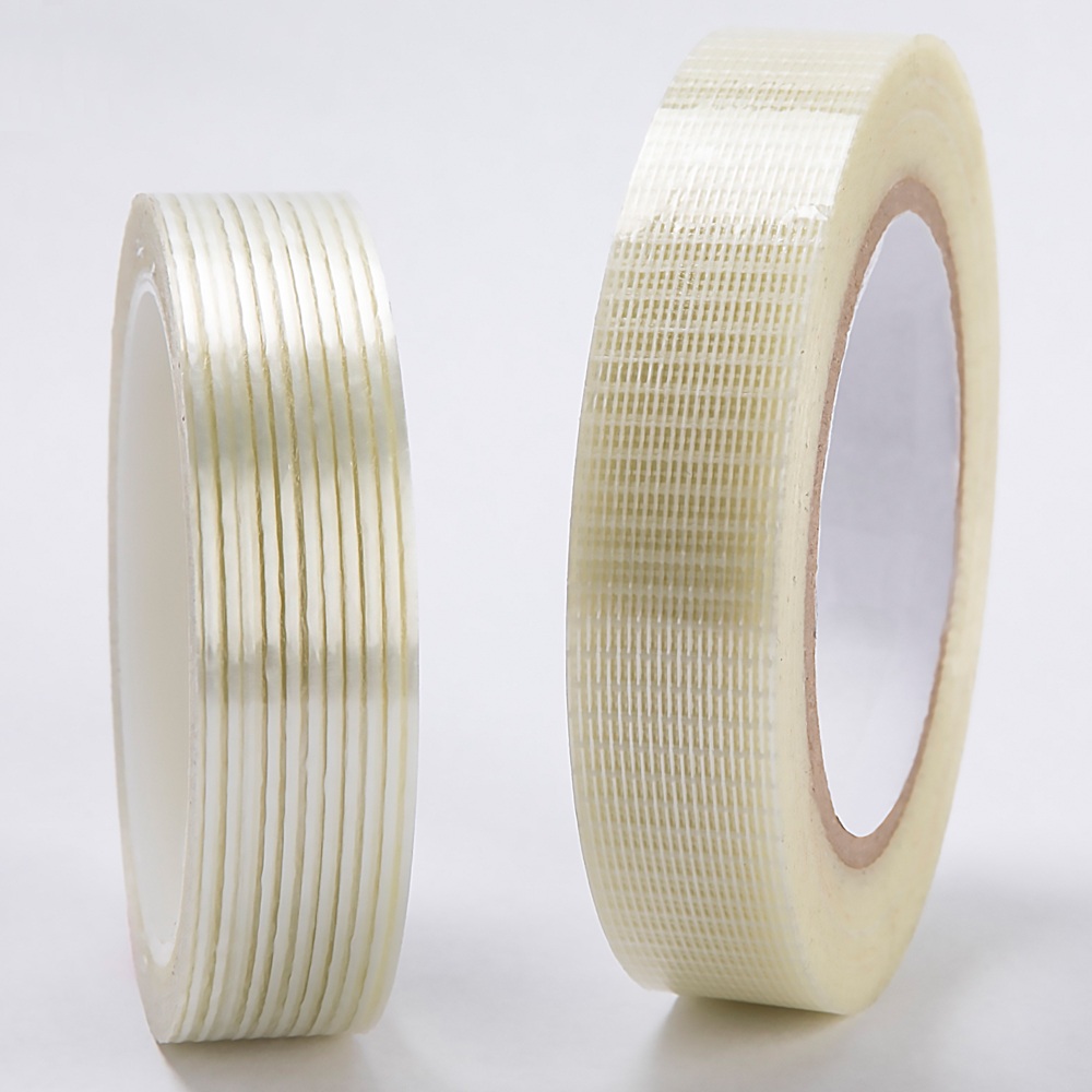 Self Adhesive No Residue Striped Cross Reinforced Package Strapping Fiberglass High Tensile Strength Filament Adhesive Tape