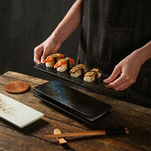 Restaurant Hotel Catering Ceramic Sushi Home Kitchen Tableware Rectangular Barbecue Flat <b>Plates</b> Retro Steak Snack <b>Plate</b> - Product Image 1