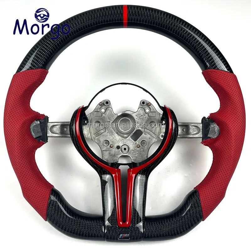 Custom Red Punched Leather Steering Wheel fit BMW F10 F30 X1 X2 X3 X4 X5 X6 M1 M2 M3 M4 M5 M6 Carbon Fiber Steering Wheel core