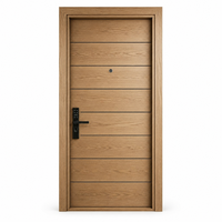 Modern Horizontal Grooved Oak Wood Front Door Contemporary Natural Timber Apartment Entrance Door