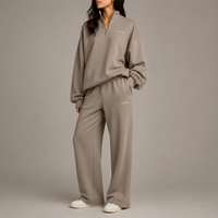 Ensemble décontracté sportif pour femme : Sweat-shirt oversize à col montant et demi-zip, pantalon large, imprimé rétro de haute qualité