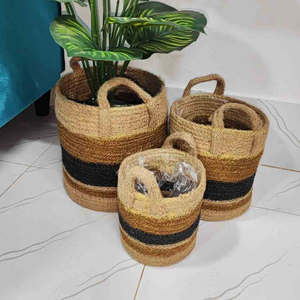 Heavy Duty Jute Cotton Rope Woven Laundry <b>Hamper</b> <b>Basket</b> With Reinforced Handles Spacious Storage Organizer <b>For</b> Clothing Blankets - Product Image 4