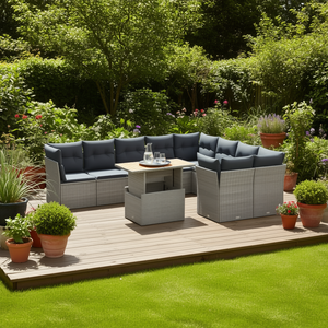 Ensemble de canapés de jardin modulaires en rotin PE gris 6 places, mobilier d'extérieur au design contemporain - Product Image 2