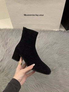 2023 automne/hiver coréen <span class=keywords><strong>petit</strong></span> avec polaire <span class=keywords><strong>talon</strong></span> haut carré mince <span class=keywords><strong>bottines</strong></span> chaussures pour femmes - Product Image 3