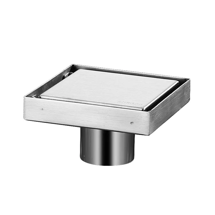 custom sus304 Stainless Steel Square Shower Floor Drain With Tile Insert Invisible Grate Cover Strainer Brushed Bathroom Drainer