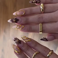 Boîte de 24 faux ongles à presser avec colle, forme stiletto, amande courte, artificiels, vente en gros, personnalisés, fabriqués à la machine