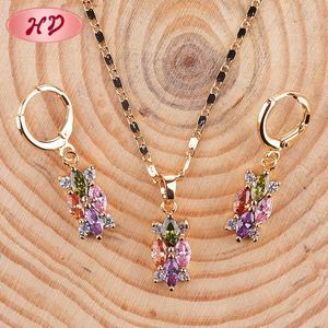 Juego de Joyería de Cristal Chapado en Oro, Collar con Colgante de Flor con Corte Marquesa y Pendientes para Mujer, Joyería de Moda para Fiesta - Product Image 2