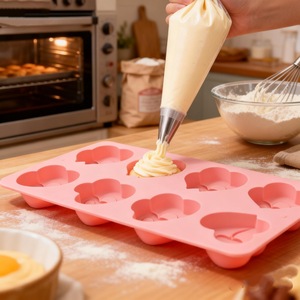 Double Heart Silicone <b>Mold</b> 6 Cavity Baking Cake Tool For Dessert Chocolate Pudding Heart Shape Commercial Use - Product Image 3