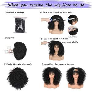 Perruque Afro Bouclée avec Frange <span class=keywords><strong>Noire</strong></span>, Synthétique, Sans Colle, Faite à la Machine, en Fibre, Cheveux Frisés et Volumineux, Perruques Bouclées pour Femmes Noires - Product Image 4