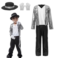Costume de scène hip-hop des années 80 pour garçons, Michael Jackson, avec chapeau et gants assortis, CARR-034