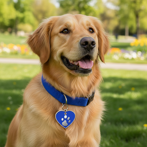 Medaglietta per animali domestici con grande cuore blu e design con impronta di zampa per cani e gatti - Product Image 3