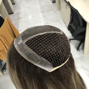 カスタム最高品質100% 生バージン人毛女性トッパーフィッシュネットレーストップベースハイライトカラートッパーヘアピース