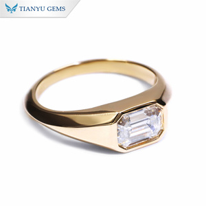 Tianyu Gems D VVS1 5*7mm 1ct <span class=keywords><strong>Esmeralda</strong></span> corte Moissanite diamante 10K 14K 18K oro amarillo sólido hombres anillos - Product Image 3