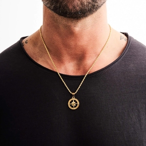 Ispire gioielli da uomo collana a catena a maglie in acciaio inossidabile Non appannato pendente a stella del nord <span class=keywords><strong>con</strong></span> <span class=keywords><strong>bussola</strong></span> a gettone alla moda - Product Image 6