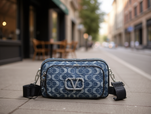 Bolso bandolera de mezclilla para mujer, con patrón de monograma de tres capas, para uso diario, para todas las estaciones - Product Image 2