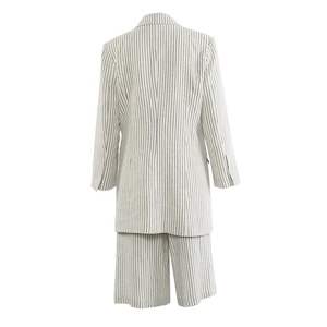 AIMEISI Nouveau Blazer et Short en Lin Rayé Élégant et Décontracté, <span class=keywords><strong>Ensemble</strong></span> de Deux Pièces à la Mode pour Femmes - Product Image 3