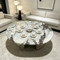 Table basse moderne de luxe en marbre Calacatta Viola avec socle design, ensemble de tables centrales pour chambre et salon