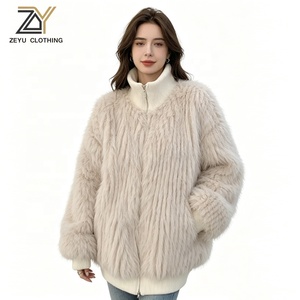 Zeyu 2026 Nouvelle Veste Décontractée d'Hiver pour <span class=keywords><strong>Femme</strong></span> en Fausse Fourrure Crème, Coupe Oversize, Bordure Tricotée, Col Montant Zippé, Douce, Pelucheuse, Épaisse <span class=keywords><strong>et</strong></span> Chaude, ODM - Product Image 1