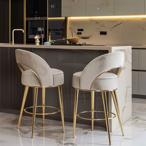 Sang trọng Kim Loại chân Ghế Nhà Hàng thanh phân với chỗ để chân sang trọng nhà hàng thanh nhung bọc ghế thanh cao hiện đại - Product Image 4