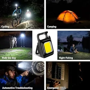 500mAh Waterproof Mini USB Pocket COB KeyChain Work Light Small Flashlight Rechargeable With Magnet For Night Running Camping