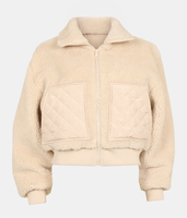 Veste en molleton Sherpa pour femme, à manches longues, avec poches cargo contrastées et fermeture éclair, style designer, coupe courte