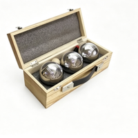 Kit de pétanque en bois avec 3 boules en acier inoxydable de 73 mm, jeu de pelote pour l'extérieur avec logo personnalisé