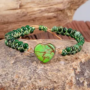 Dainty Stone Bracelet For Women Jewelry Natural Green Sea Sediment Jasper Double-layer Braided Handwoven Charm Beaded Bracelet