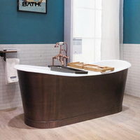 Ortonbaig-piédestal de couleur café trempage autoportant en fonte émaillée blanche baignoire de salle de bain à la main sans mélangeur de robinet