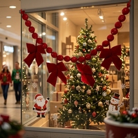 Guirlande de Noël extra large en tissu avec nœuds, 1,8 m, pour escalier, porte, fenêtre, ou toile de fond de fête